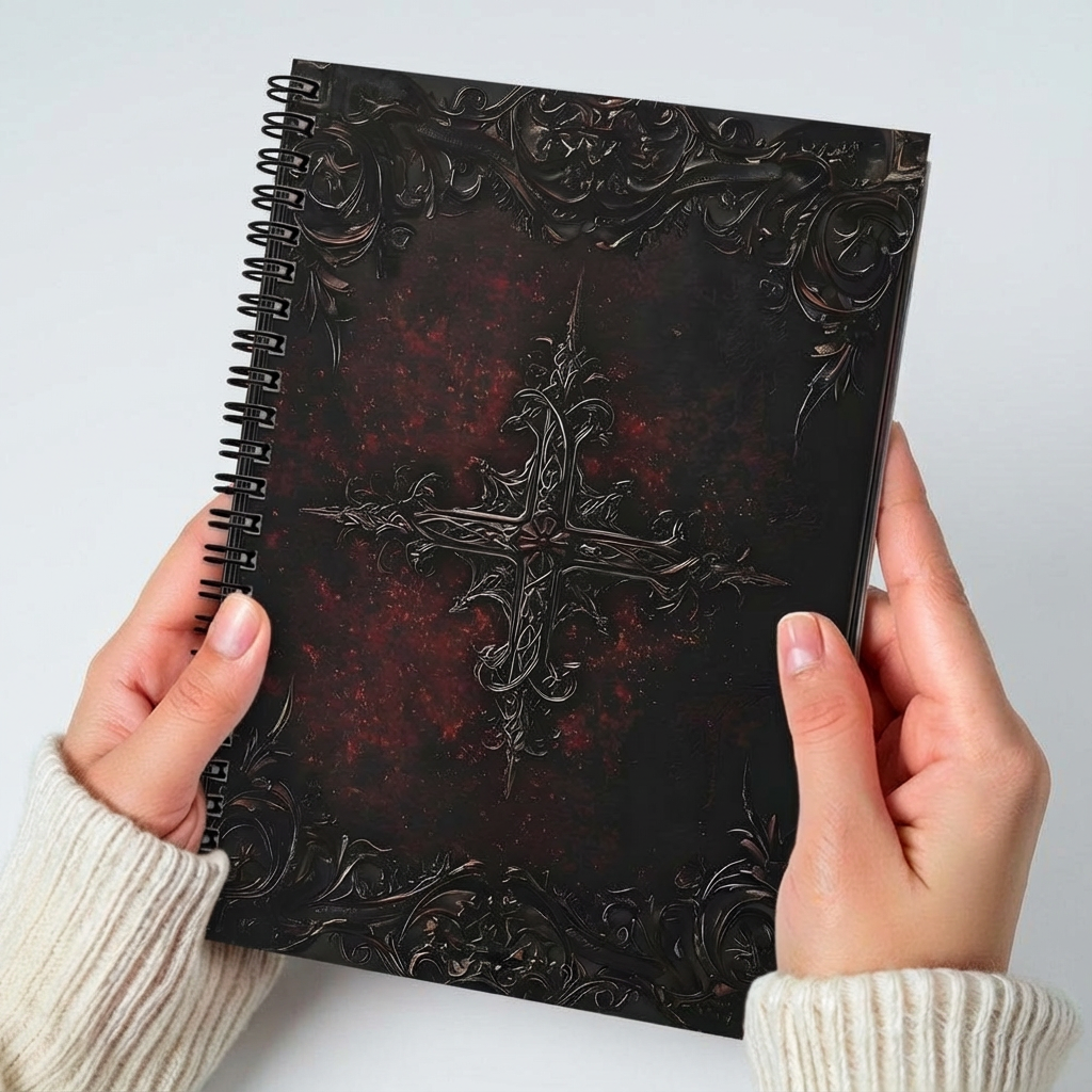 1pc Gothic Spiral Notebook Journal - Witchy Mystical Design with Red Glowing Orb & Black Lace, 100 Pages, Perfect for Travel, Office, Daily Writing & Gift for Teens and Adults, Gothic Journaling | Elegant Cover Design | Durable Spiral Binding, Gothic Jour