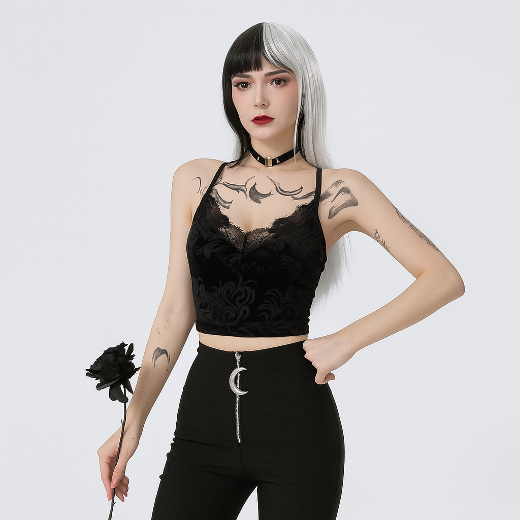 Cropped Lace Gothic Top with Adjustable Straps