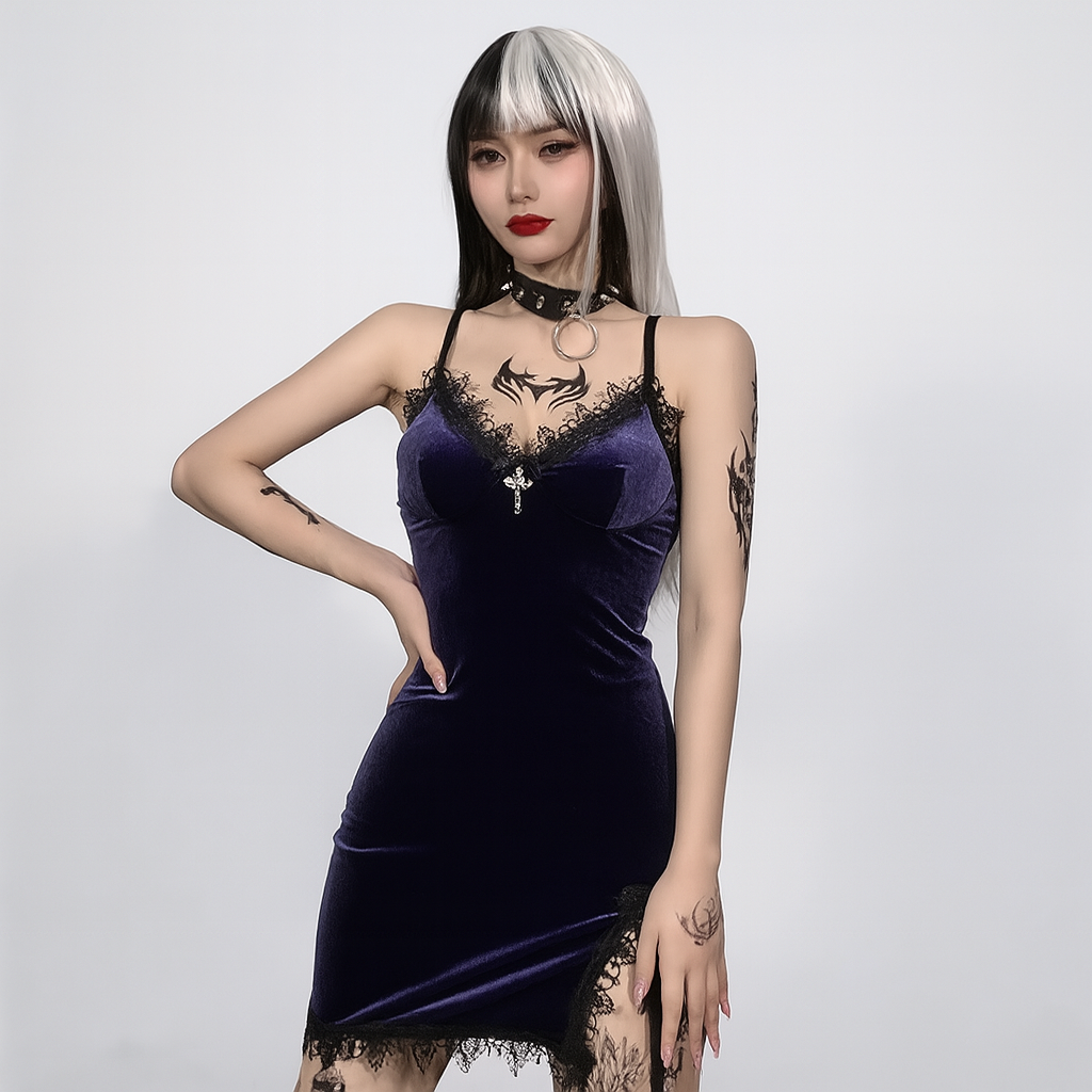 Dark Velvet Lace V-Neck Dress