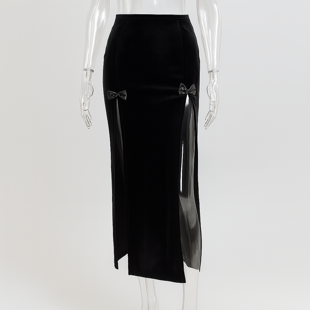 Witchy High Waist Slit Skirt in Black Velvet