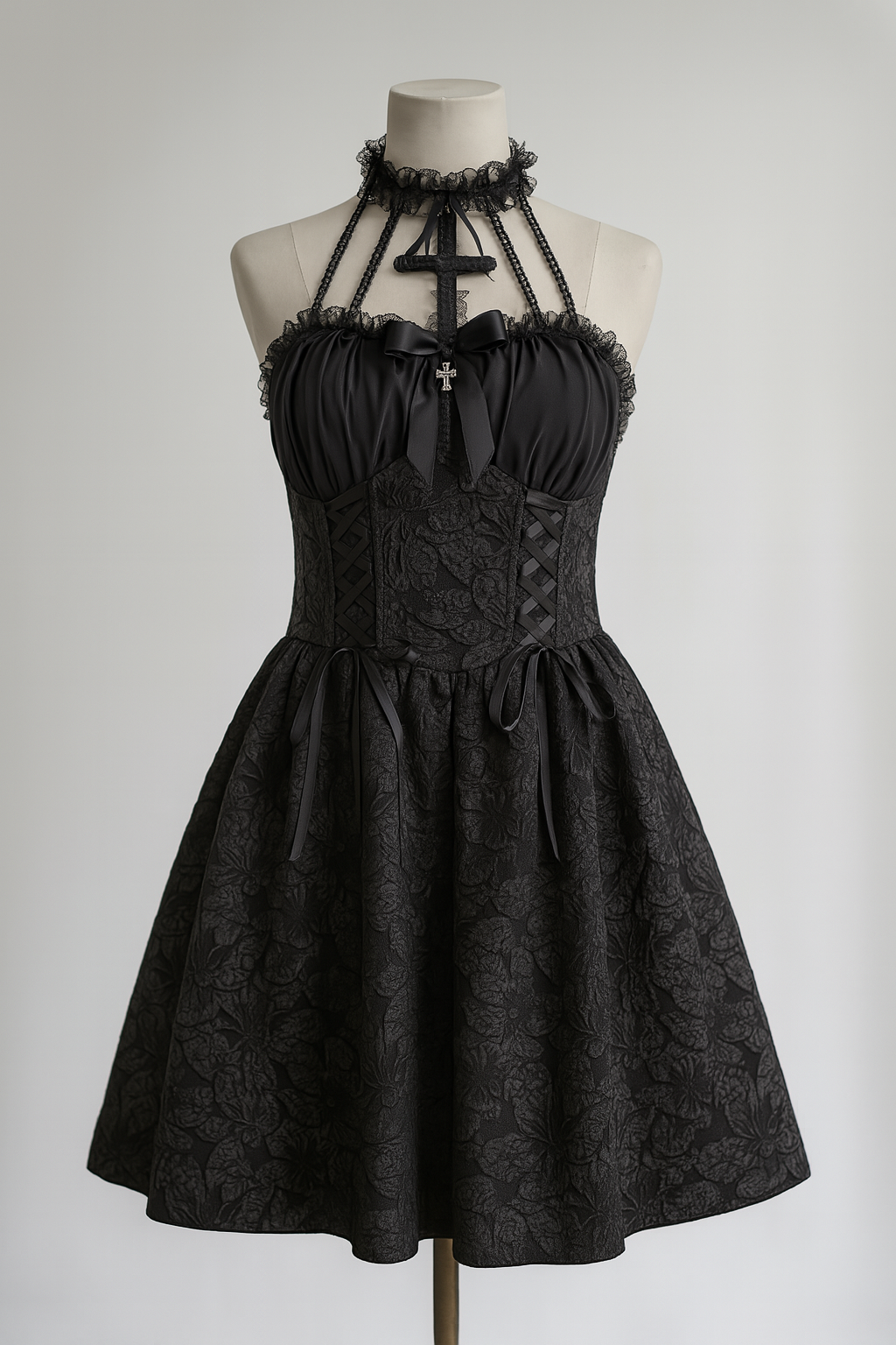 Witchy Cross-Back Ruffled Dress for Halloween Elegance