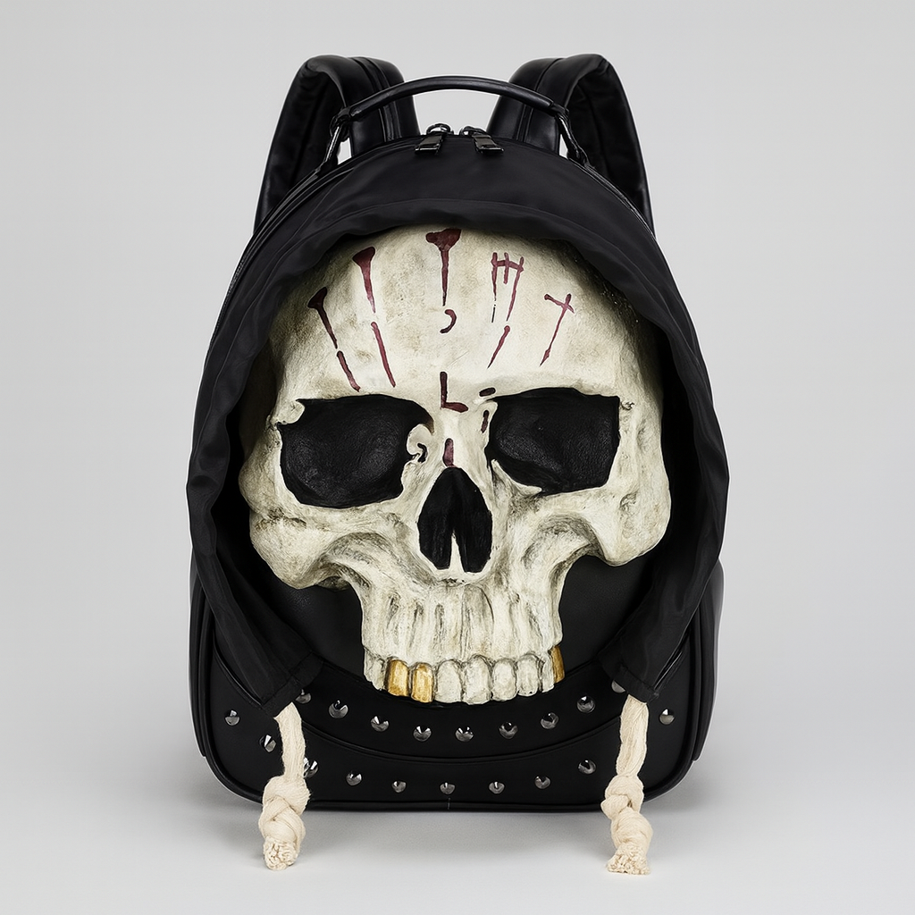 Men's & Women's Gothic Backpack - Halloween Party Costume Bag with Realistic 3D Skull, Black Gothic Backpack, Adjustable Strap, Zipper Closure - for School, Everyday, Costume Events - Edgy Streetwear Backpack, Halloween Clothes