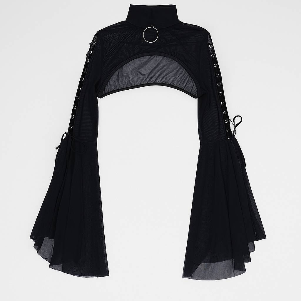 Sheer Gothic Mesh Top with Flared Sleeves