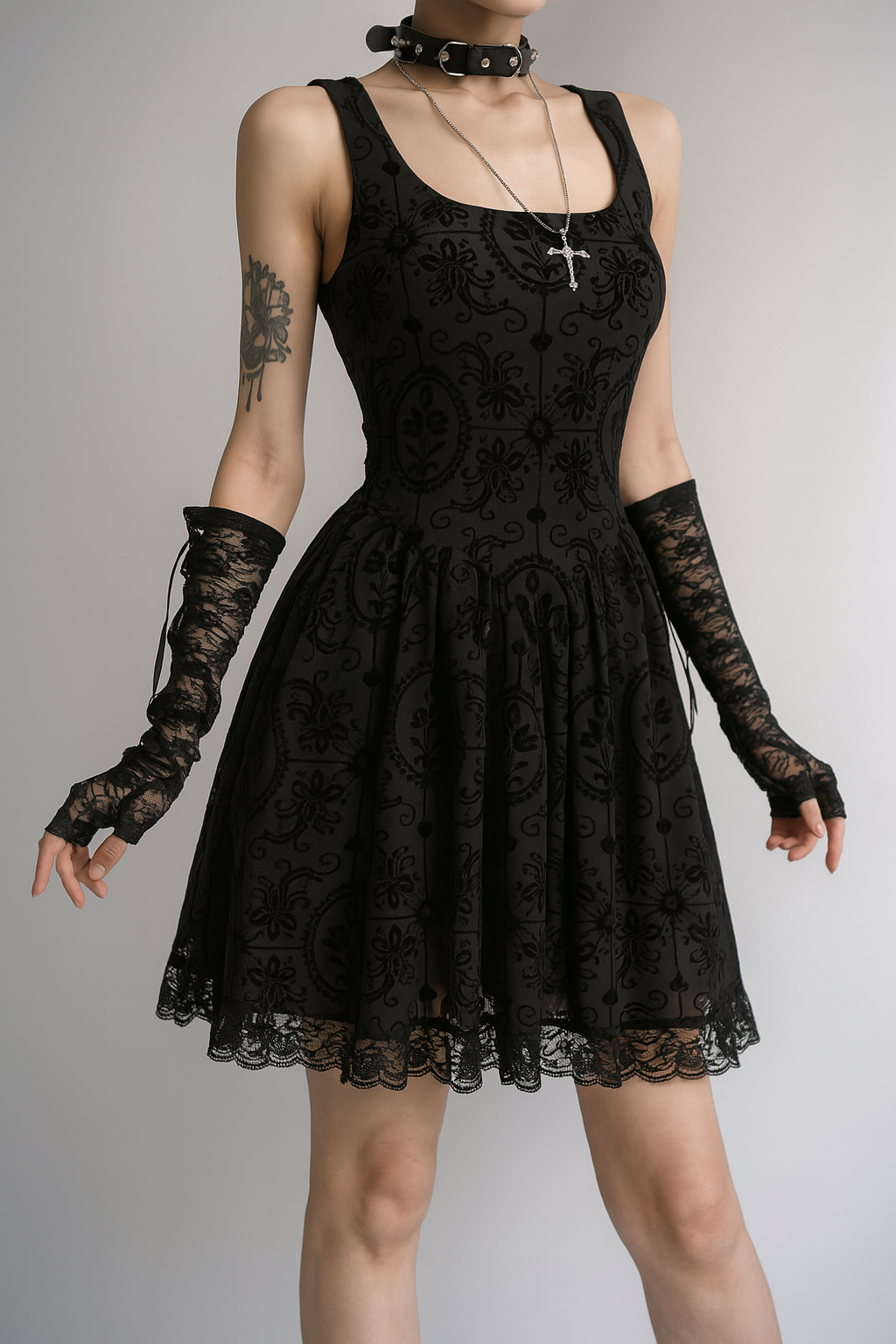 Sexy Gothic Lace Trim Bodycon Dress