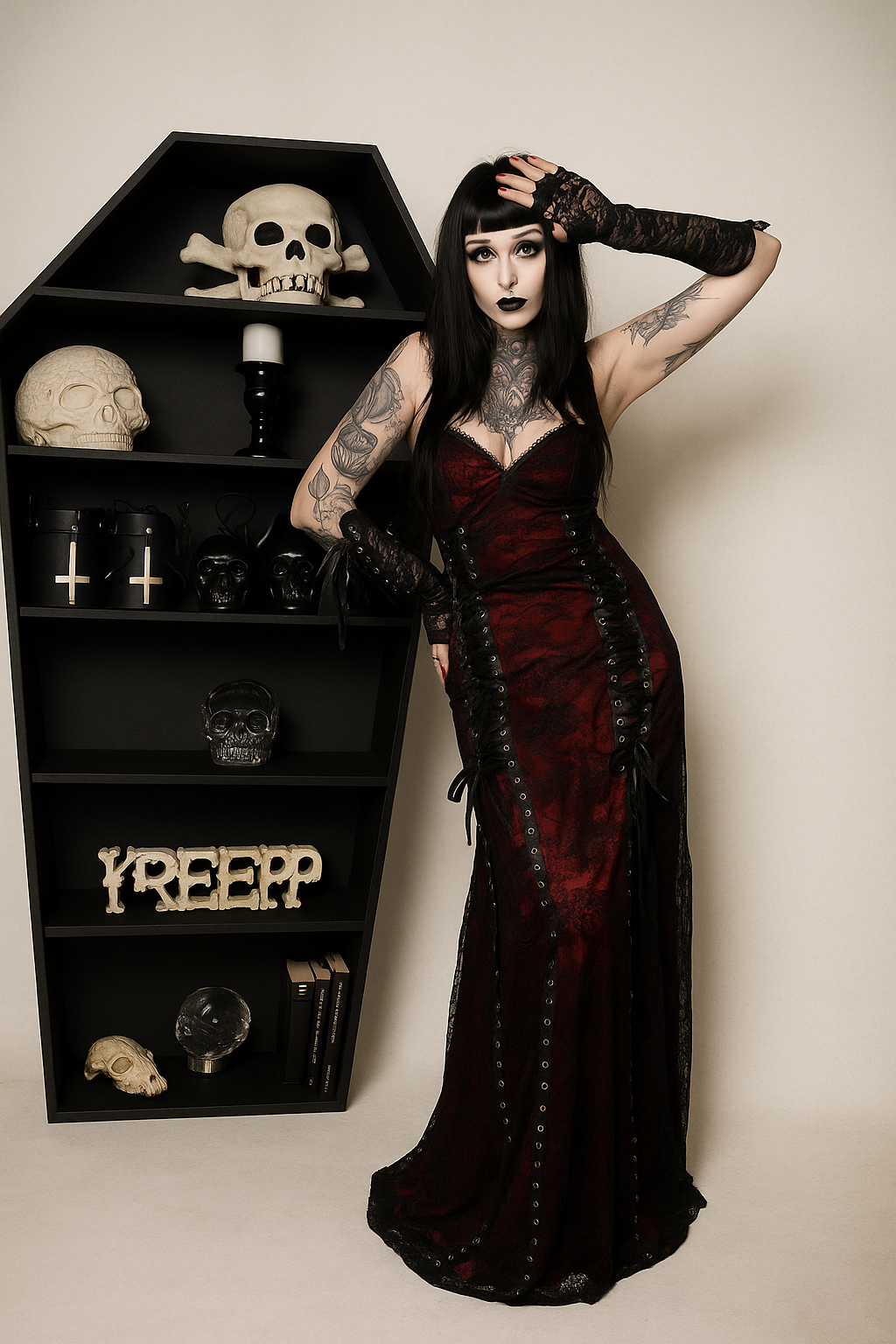 Shadowlace Reverie Gothic Maxi Dress with Double-Layer Lace