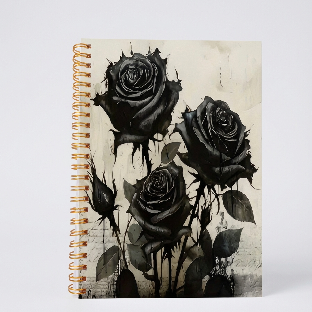 1pc Black Roses Notebook with Spiral Binding – Artistic Gothic Design, 5.5x8.3in, 50 Pages – Perfect for Writing, Journaling, and Unique Gift Ideas