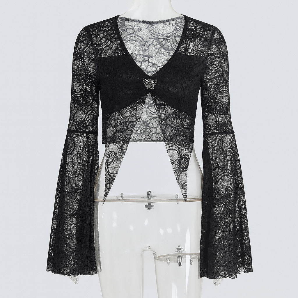 Occult Luxury Lace Crop Top with Flared Sleeves