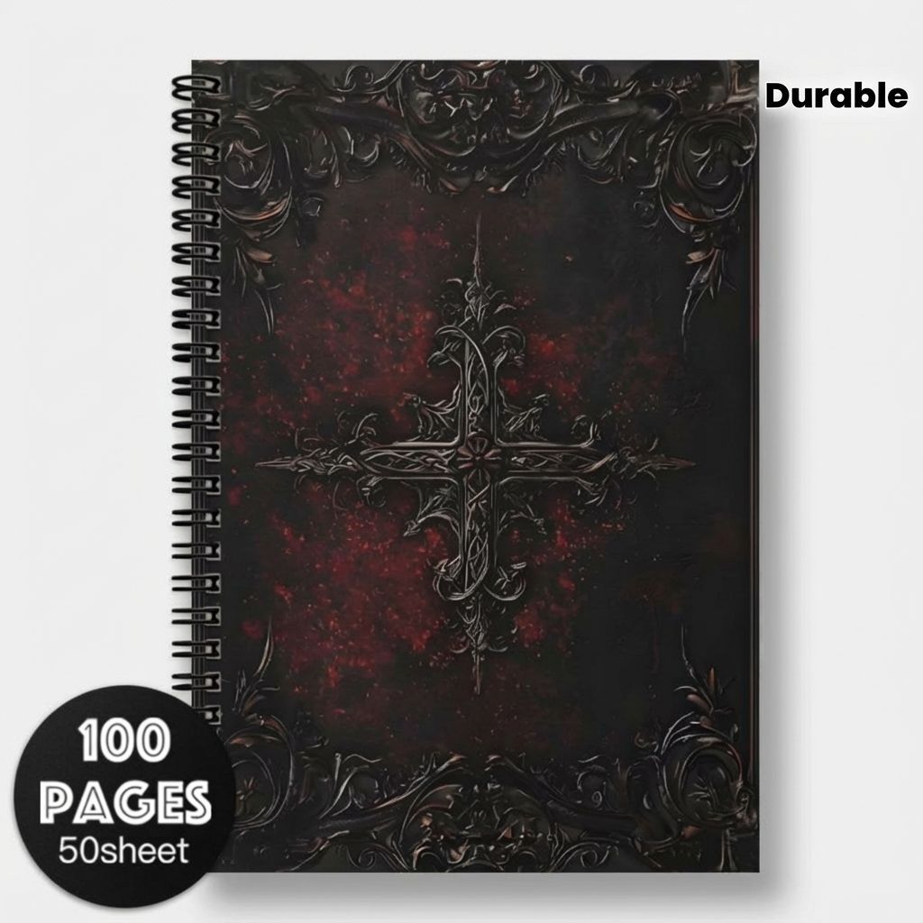 1pc Gothic Spiral Notebook Journal - Witchy Mystical Design with Red Glowing Orb & Black Lace, 100 Pages, Perfect for Travel, Office, Daily Writing & Gift for Teens and Adults, Gothic Journaling | Elegant Cover Design | Durable Spiral Binding, Gothic Jour