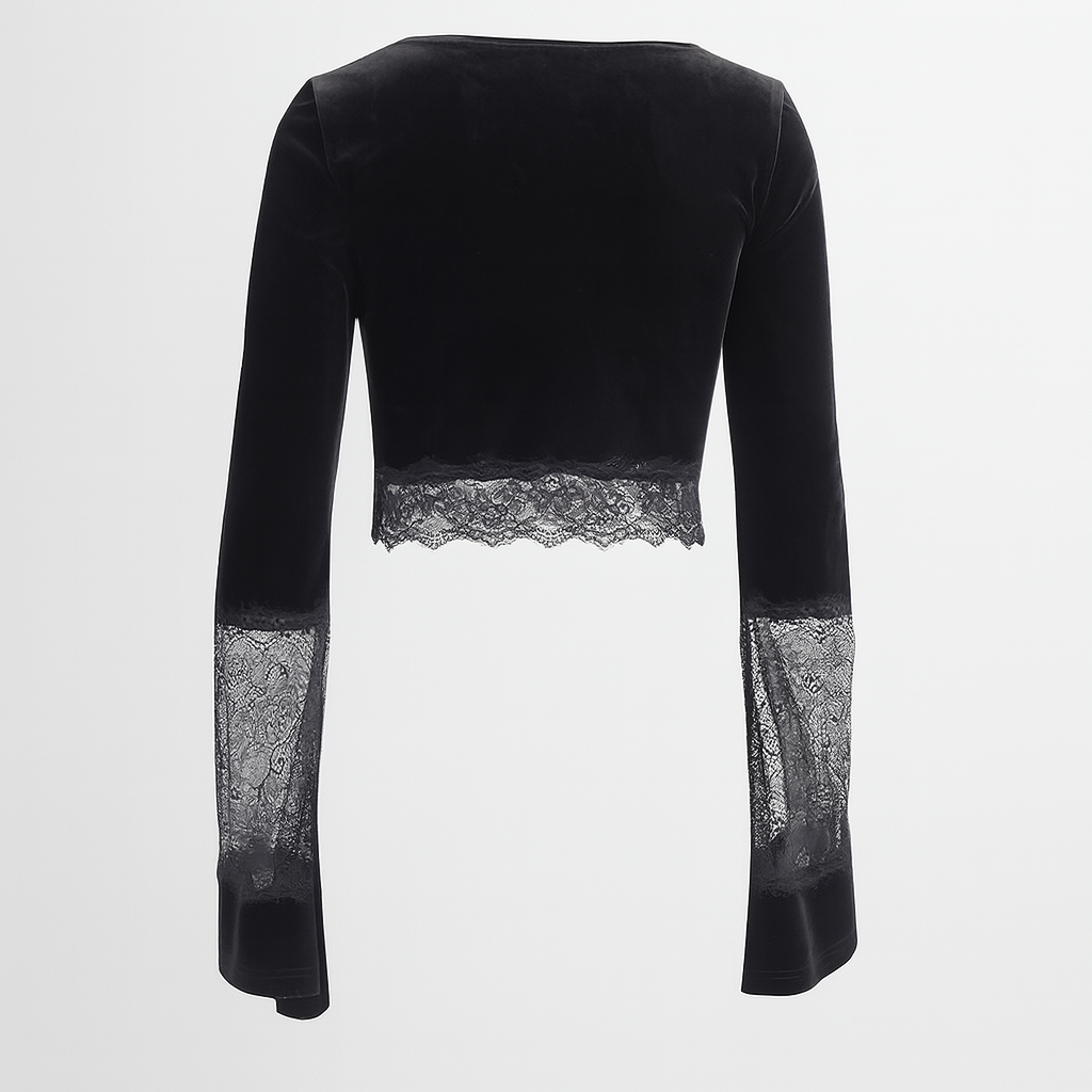 Sheer Lace Flared Sleeve Crop Top