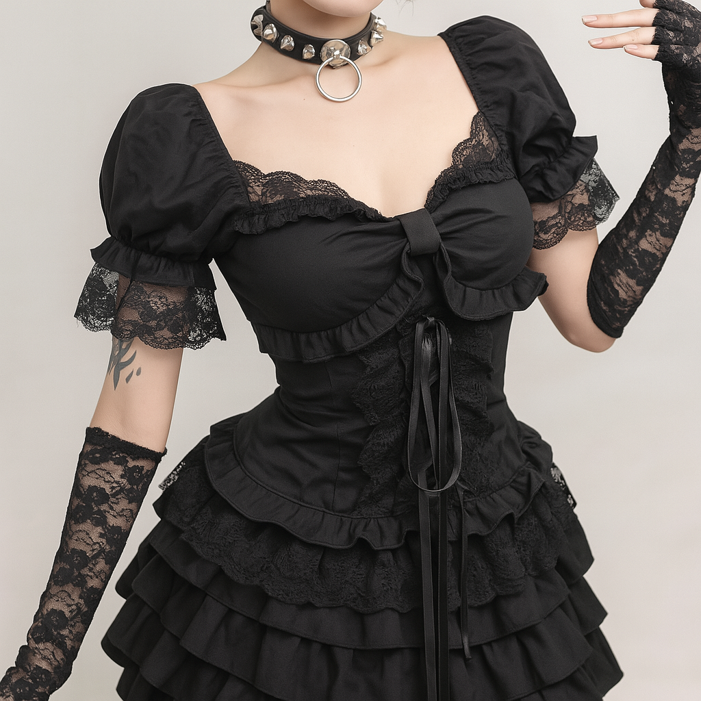 Lace-Up Gothic Ruffle Shirt for Alternative Fashion