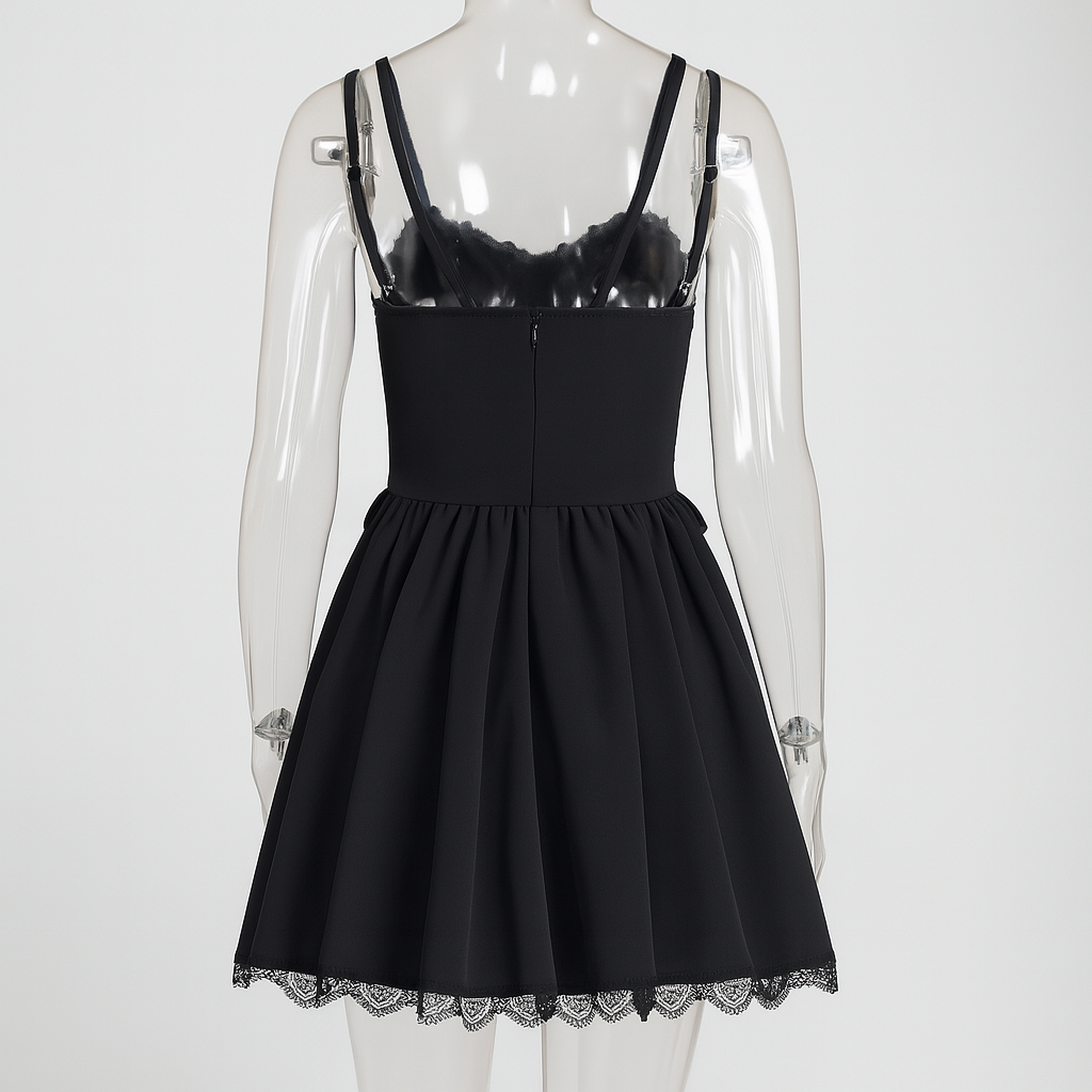 Gothic Elegance A-Line Dress with Lace Detailing