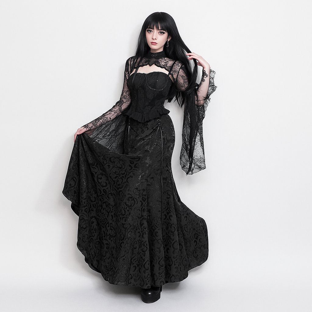 Twilight Siren Gothic Fishtail Maxi Skirt