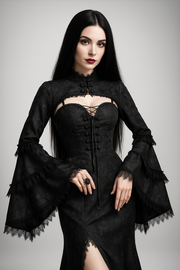 Gothic Lace-Up Maxi Dress and Sheer Cardigan Set