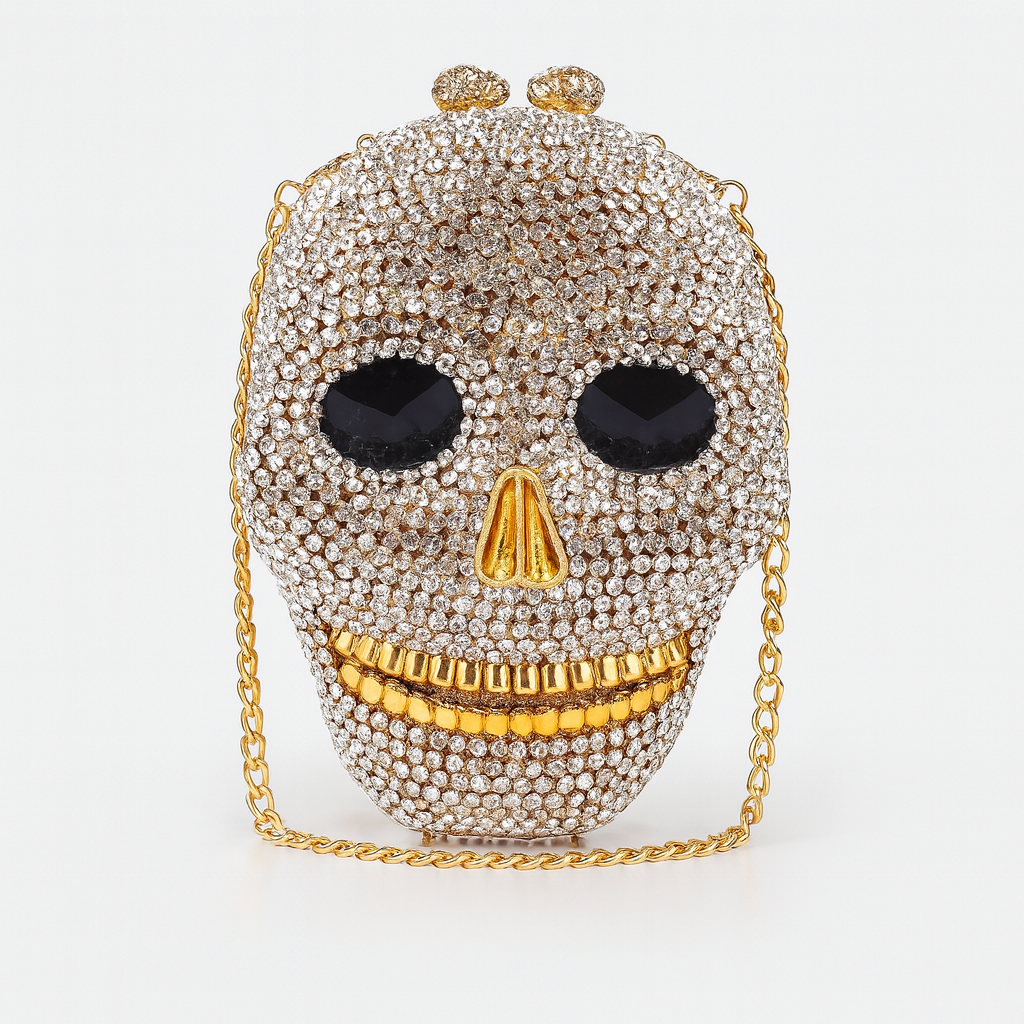 Ladies 3D Skull Clutch Purse Evening Bag Rhinestone Handbag for Prom Party