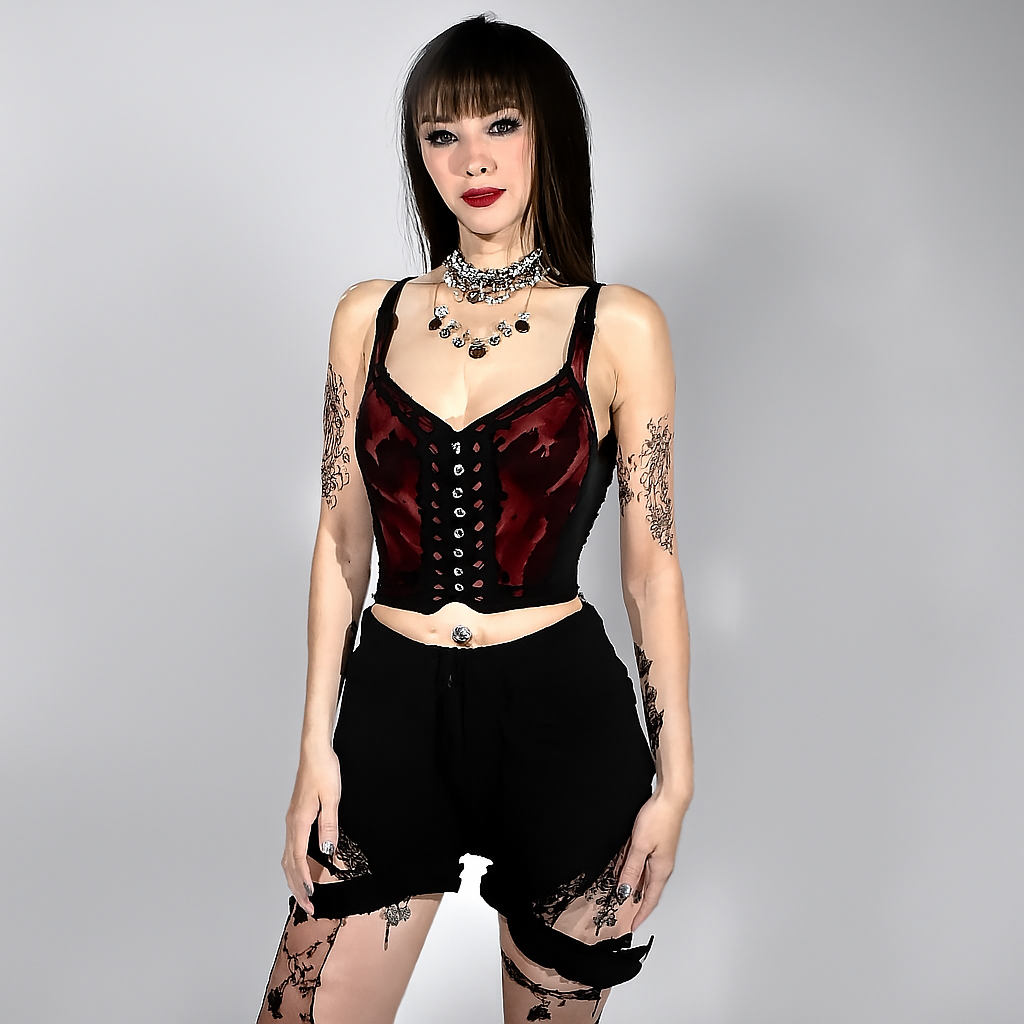 Lace Backless Gothic Crop Top with Adjustable Straps