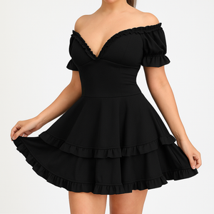 Gothic Off-Shoulder Ruffle Mini Dress for Dark Street Style