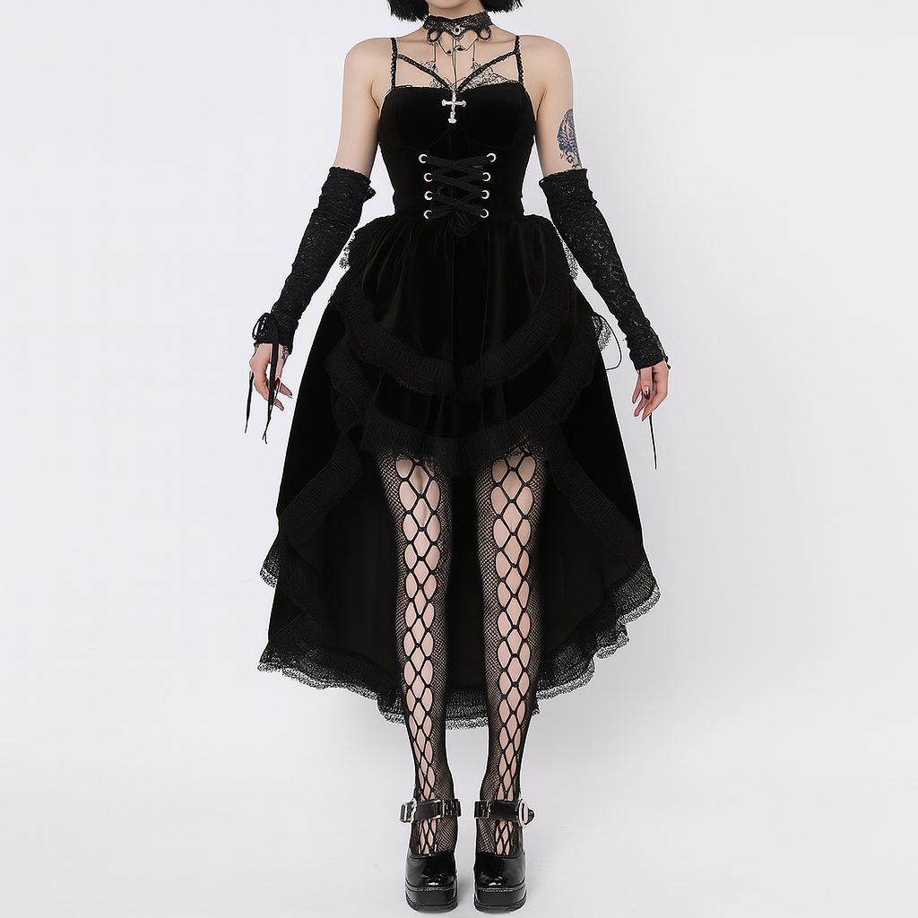 Dark Siren High-Low Dress with Lace-Up Bodice