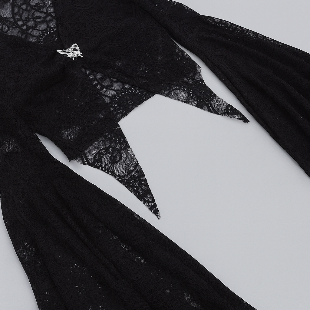 Occult Luxury Lace Crop Top with Flared Sleeves
