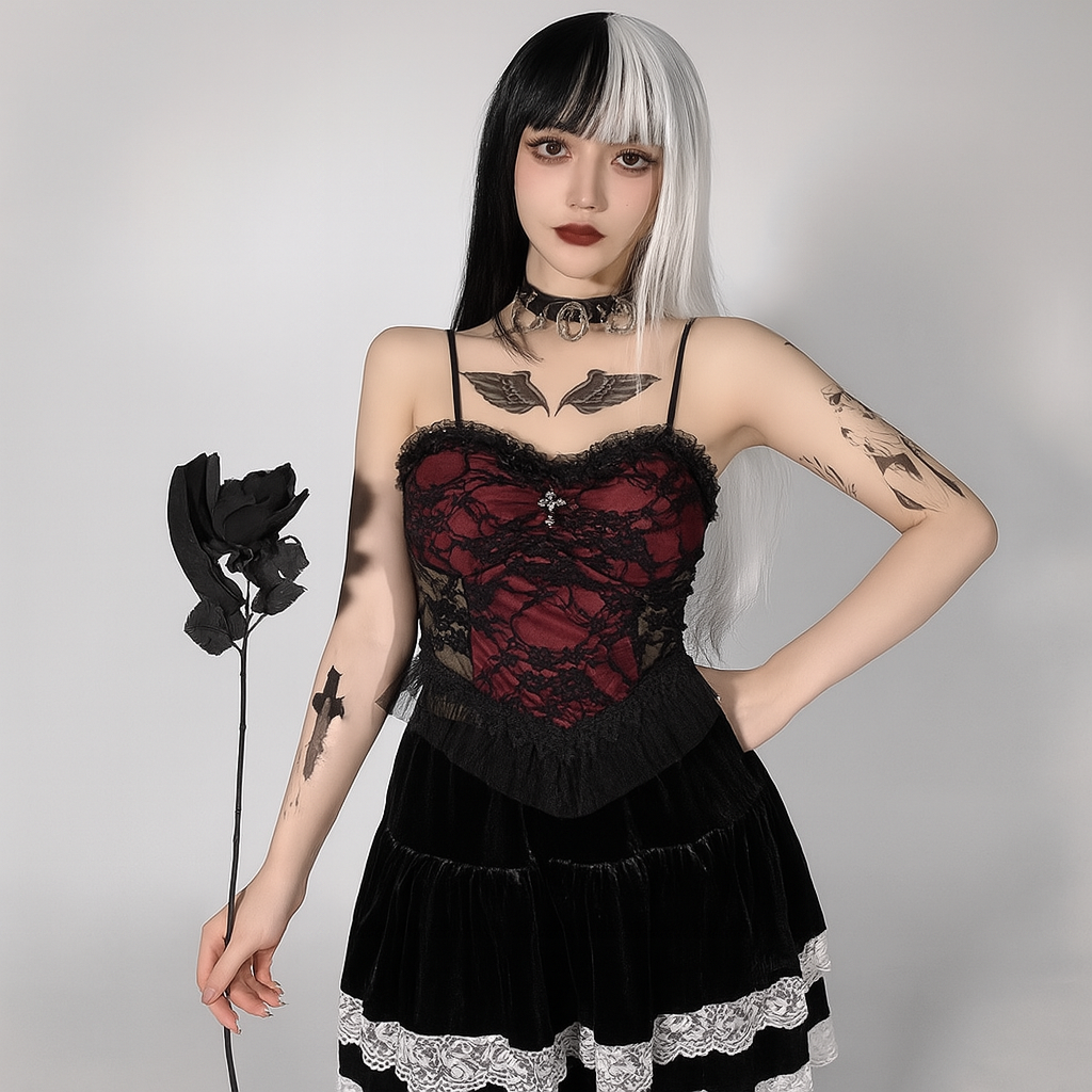 Lace Cross Tank Top for Gothic Fashion Lovers