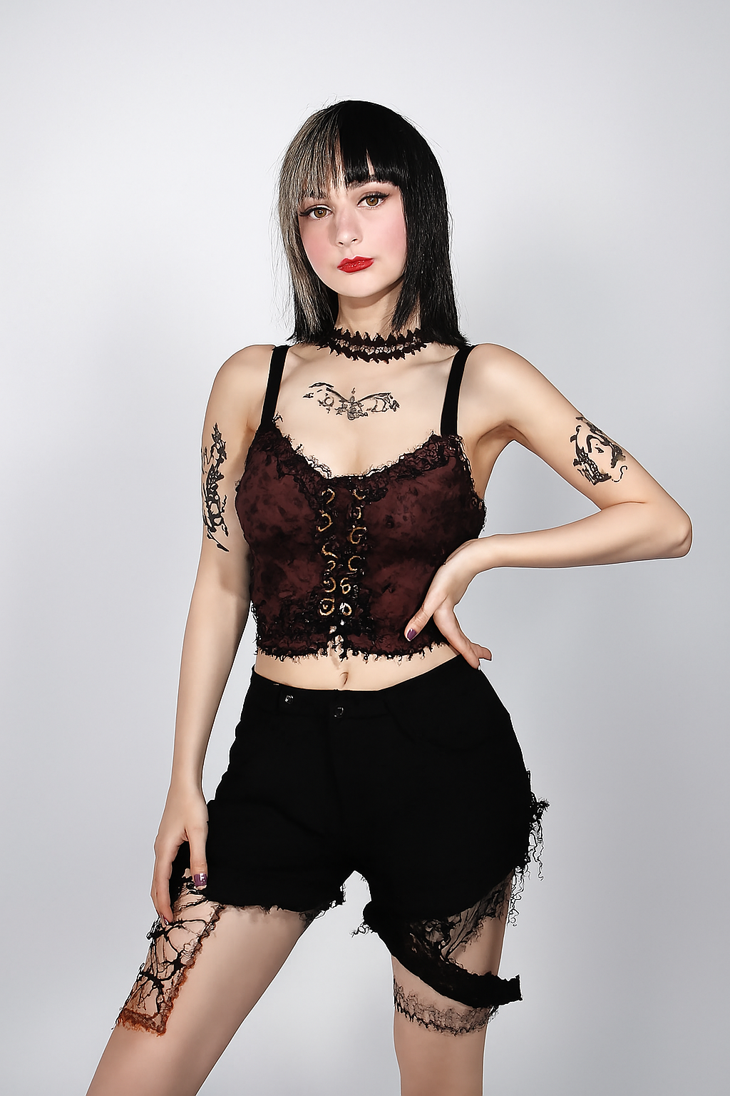 Lace Backless Gothic Crop Top with Adjustable Straps