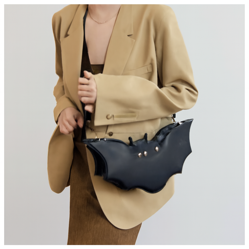 1pc Hip Hop Style Black Bat-Shaped Crossbody Bag for Women, Cute Cartoon Animal Print Messenger Purse with Adjustable Strap, Zipper Closure, and Lining - Halloween Fun Shoulder Bag, Small Crossbody Bag