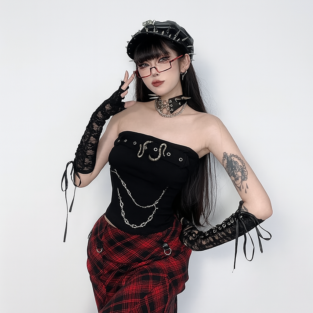 Dark Fashion Snake Buckle Strapless Top