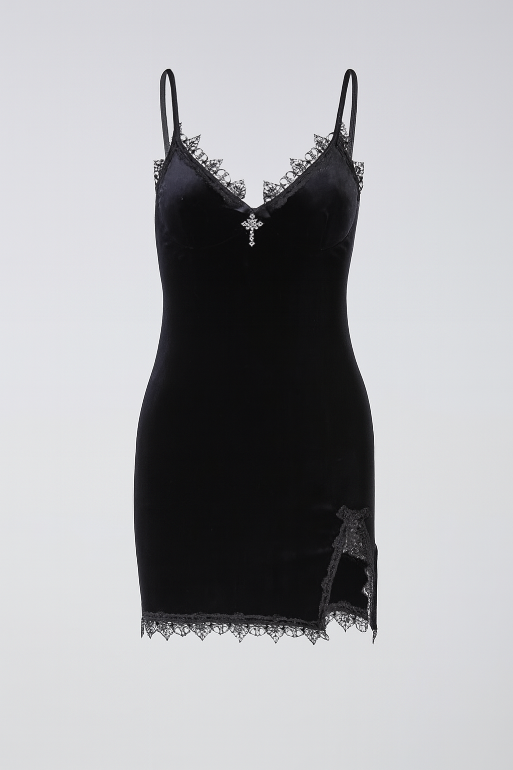 Dark Velvet Lace V-Neck Dress
