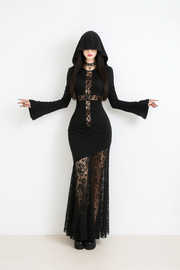 Lace Cross Hoodie Dress for Modern Goth Aesthetic