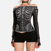 Gothic Skeleton Mesh Long Sleeve Top for Dark Fashion