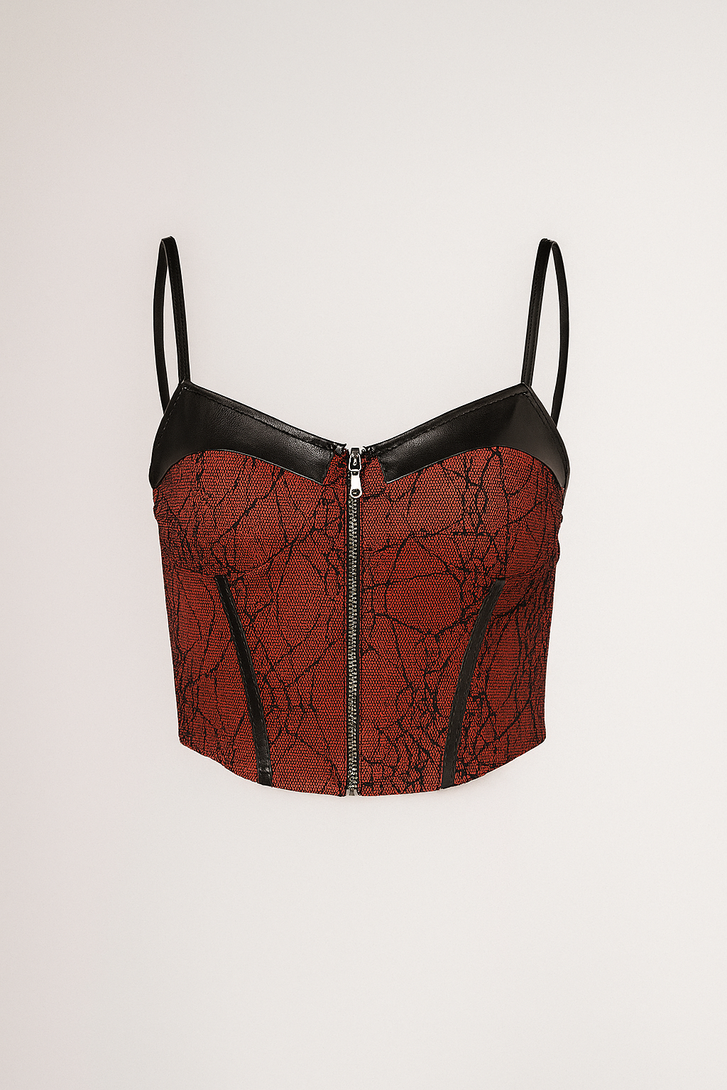 Sexy Gothic Lace-Up Crop Top with Red Cracked Pattern
