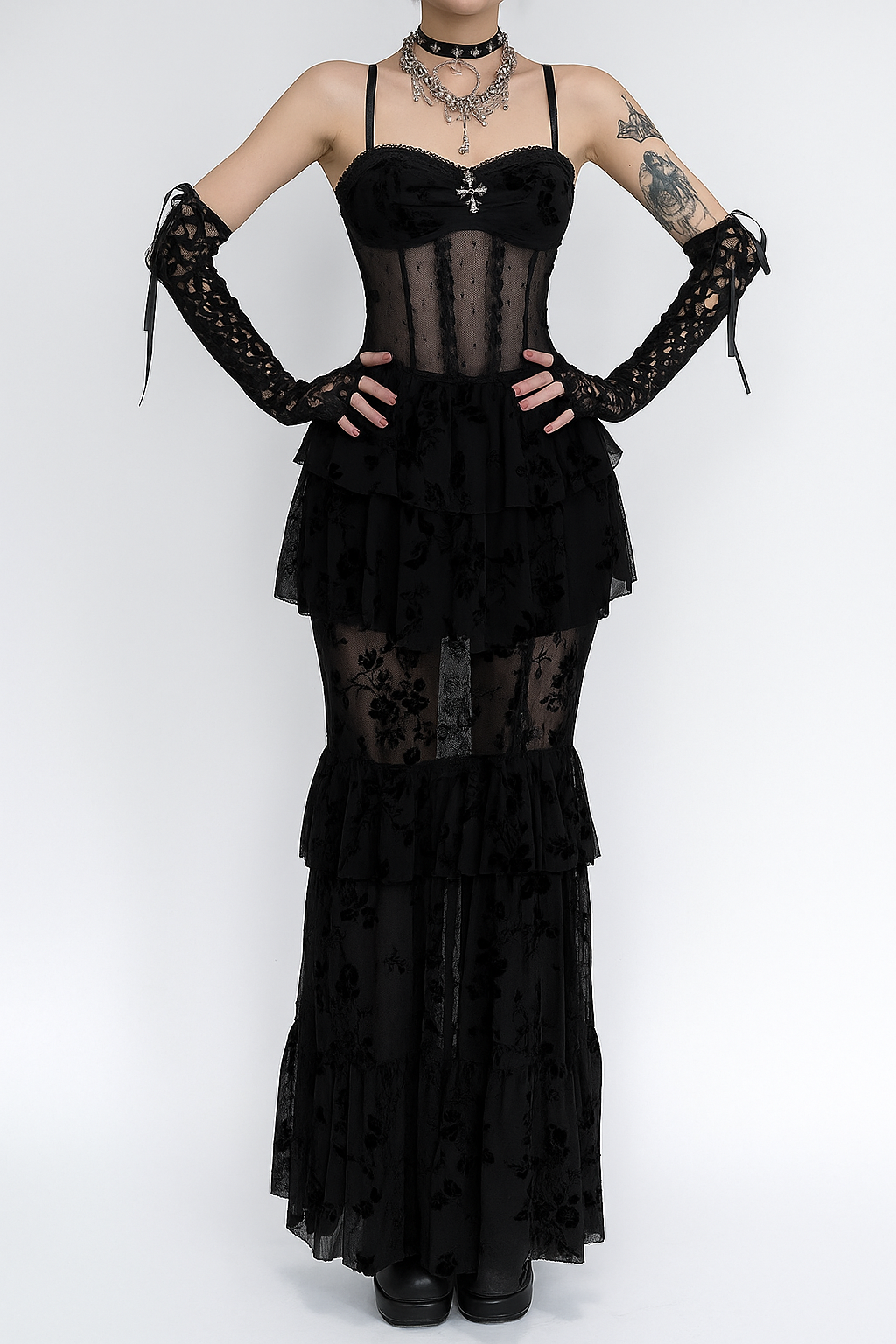 Sexy Gothic Mesh Long Dress for Witchy Style