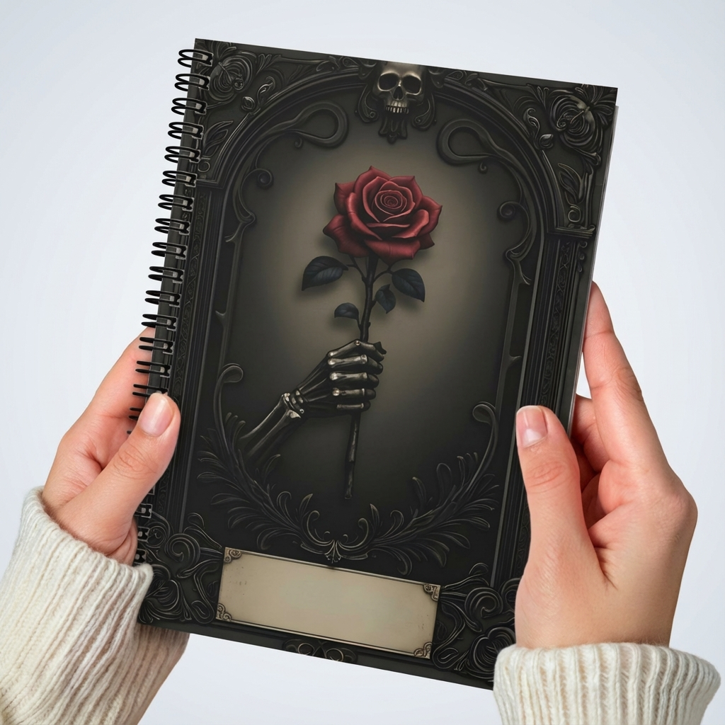 1pc Gothic Spiral Notebook Journal - Mystical Rose & Skull Design, Black with Golden Accents, 100 Pages, Perfect for Daily Writing, Travel, Office, or Gift for Teen Girls, Gothic Journaling | Skull Rose Design | Durable Spiral Binding