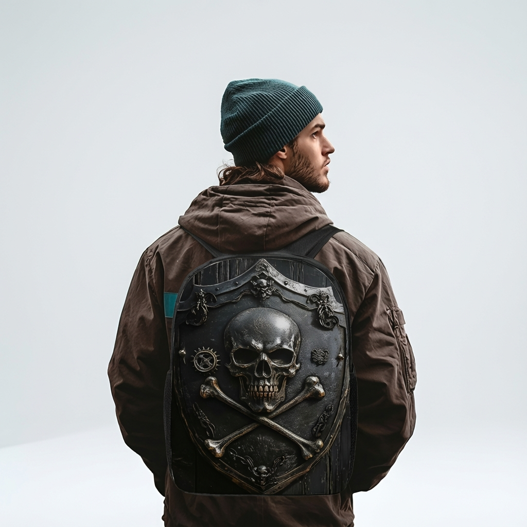 1pc Gothic Skull & Crossbones Backpack - Large Capacity, Ergonomic Design, Secure Zipper Closure, Washable Fabric, Perfect for Work, Travel & Everyday Use