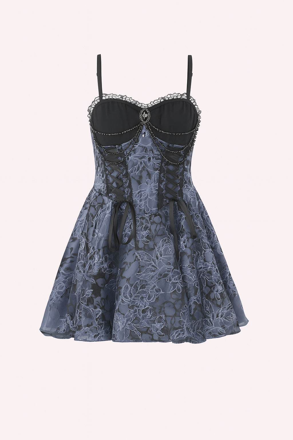 Gothic Lace Dress with Floral Jacquard and Lace Overlay