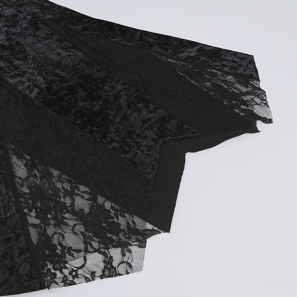 Gothic Lace Velvet Dress with High Slit and Bell Sleeves