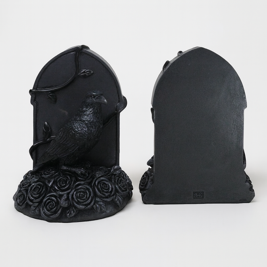 Dark Prophecy Raven Crow Figurine Perching on Black Roses and Tombstone, Gothic Decorative Bookends for Home, Office, or Library, Unique Collectible for Gothic and Fantasy Enthusiasts, Perfect Gift for Independence Day, Summer Parties, Labor Day, or Back