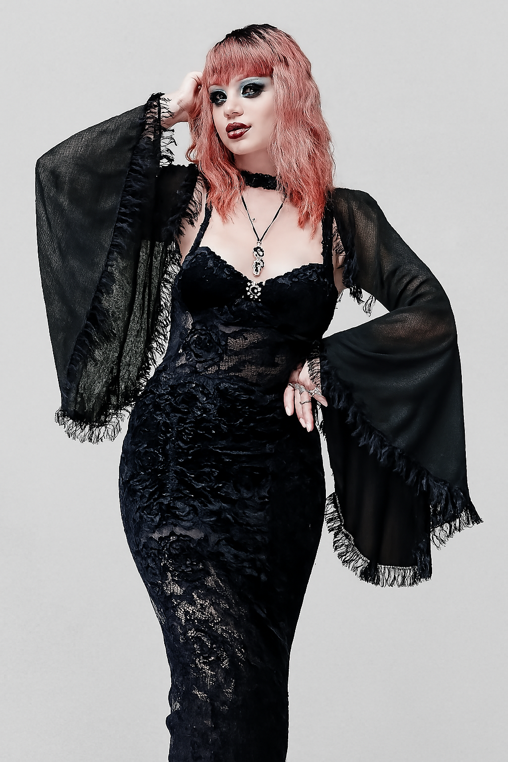 Gothic Lace Bell Sleeve Overlay Top
