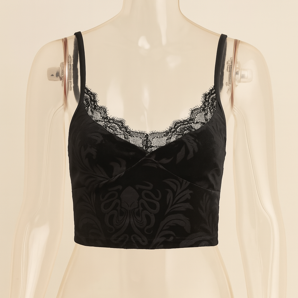Cropped Lace Gothic Top with Adjustable Straps