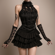 Gothic Rose Lace Halter Top with Spider Web Collar