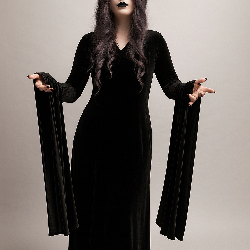 Witchy Lace Slit Maxi Dress for Gothic Elegance