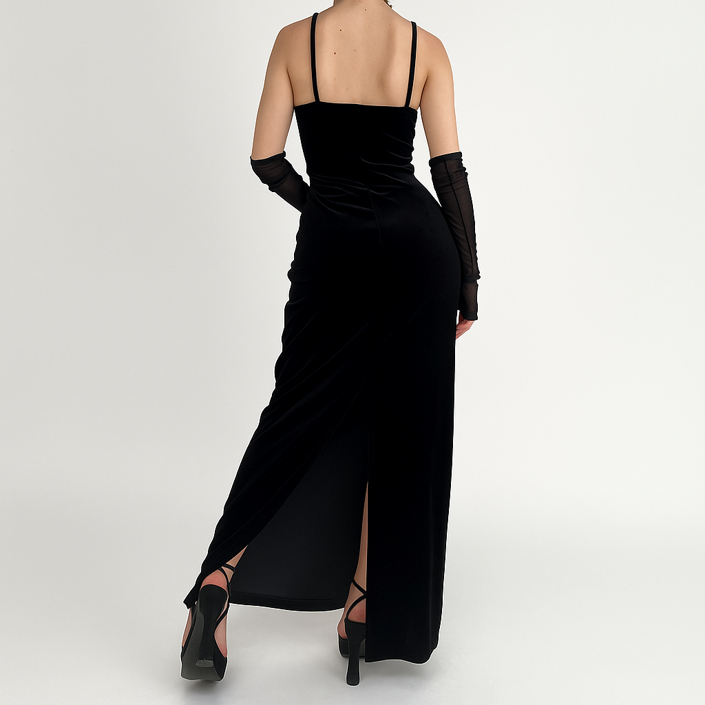 Gothic Velvet Backless Maxi Dress with Slit for Elegant Summer Evenings