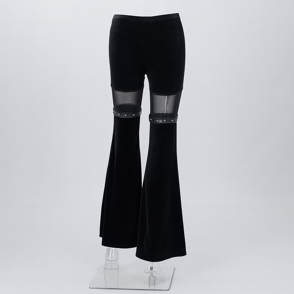 High Waisted Fishnet Flare Pants for Dark Romantic Fashion