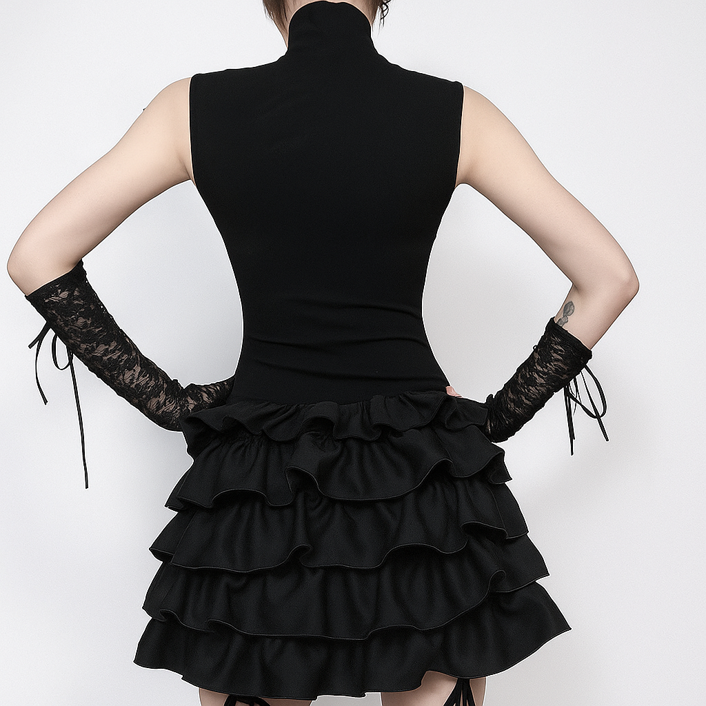 Dark Cross Lace Trim Vest Dress