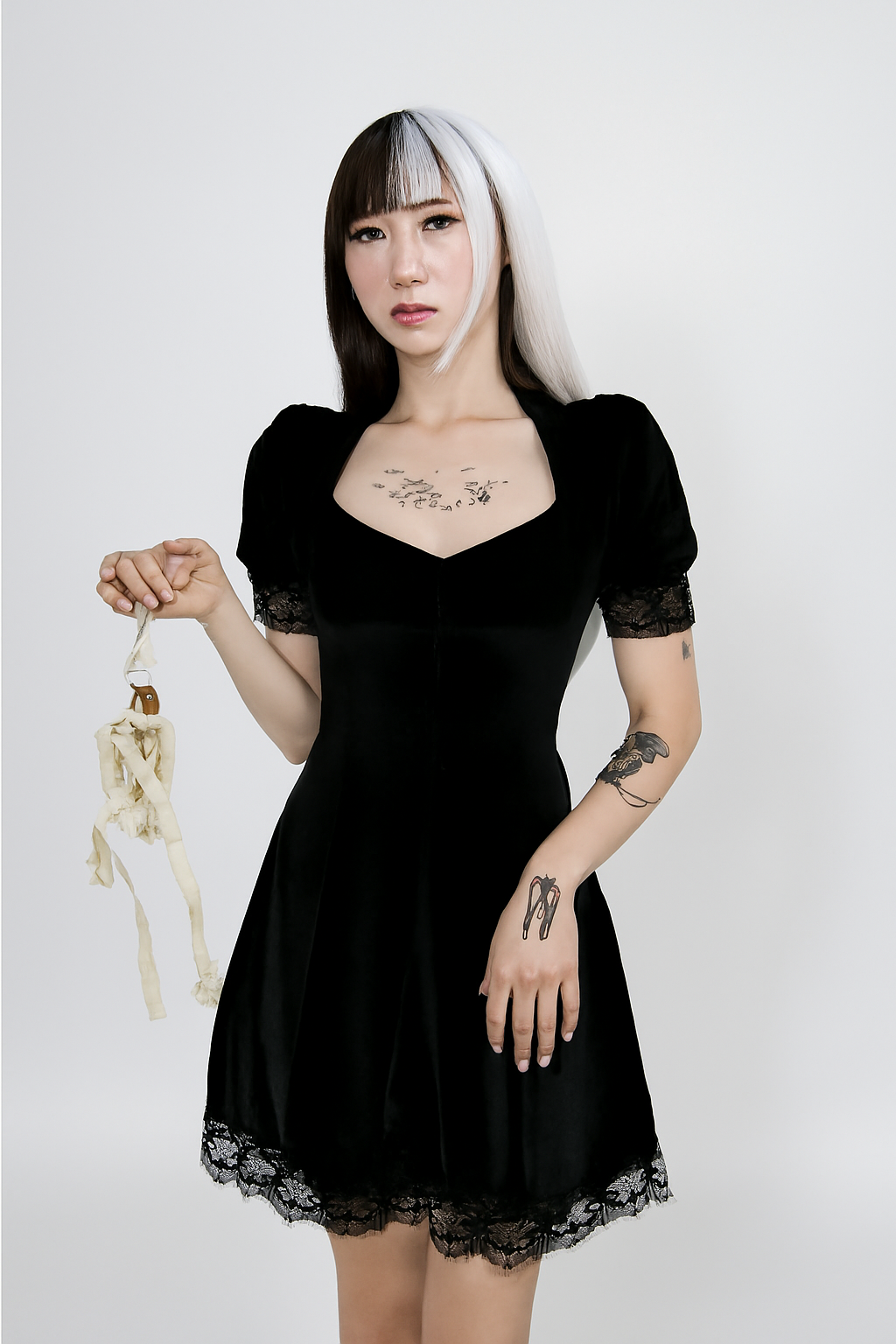 Puff Sleeve Lace Trim Gothic Velvet Dress