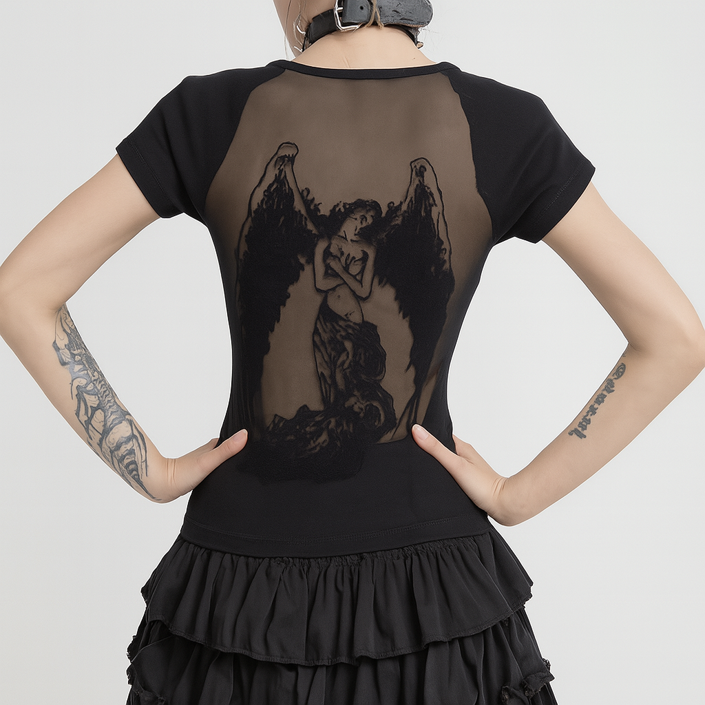 Edgy Angel Dark Fashion T-Shirt for Alternative Style