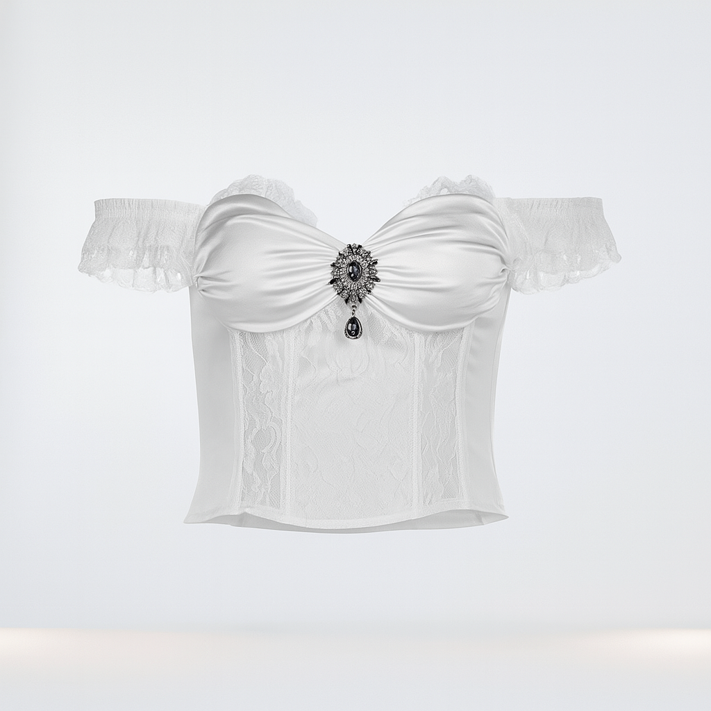 Ghost Bride Off Shoulder Gothic Top with Lace Accents