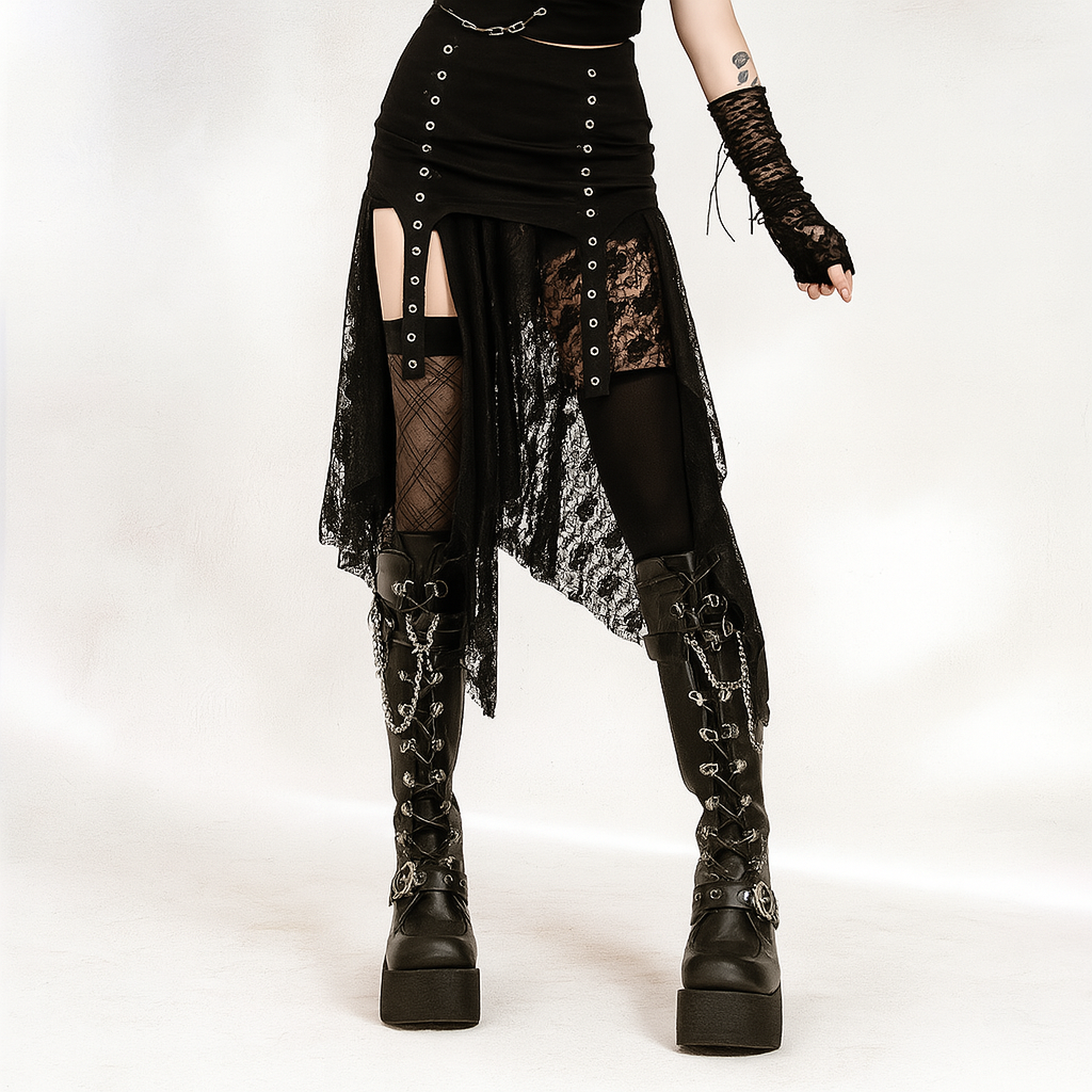 Gothic Dark Wasteland Irregular Lace Skirt