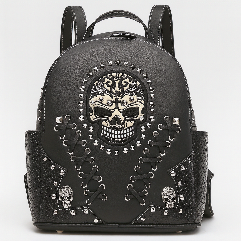 Gothic Skull Women Backpack with Matching Wallet Set