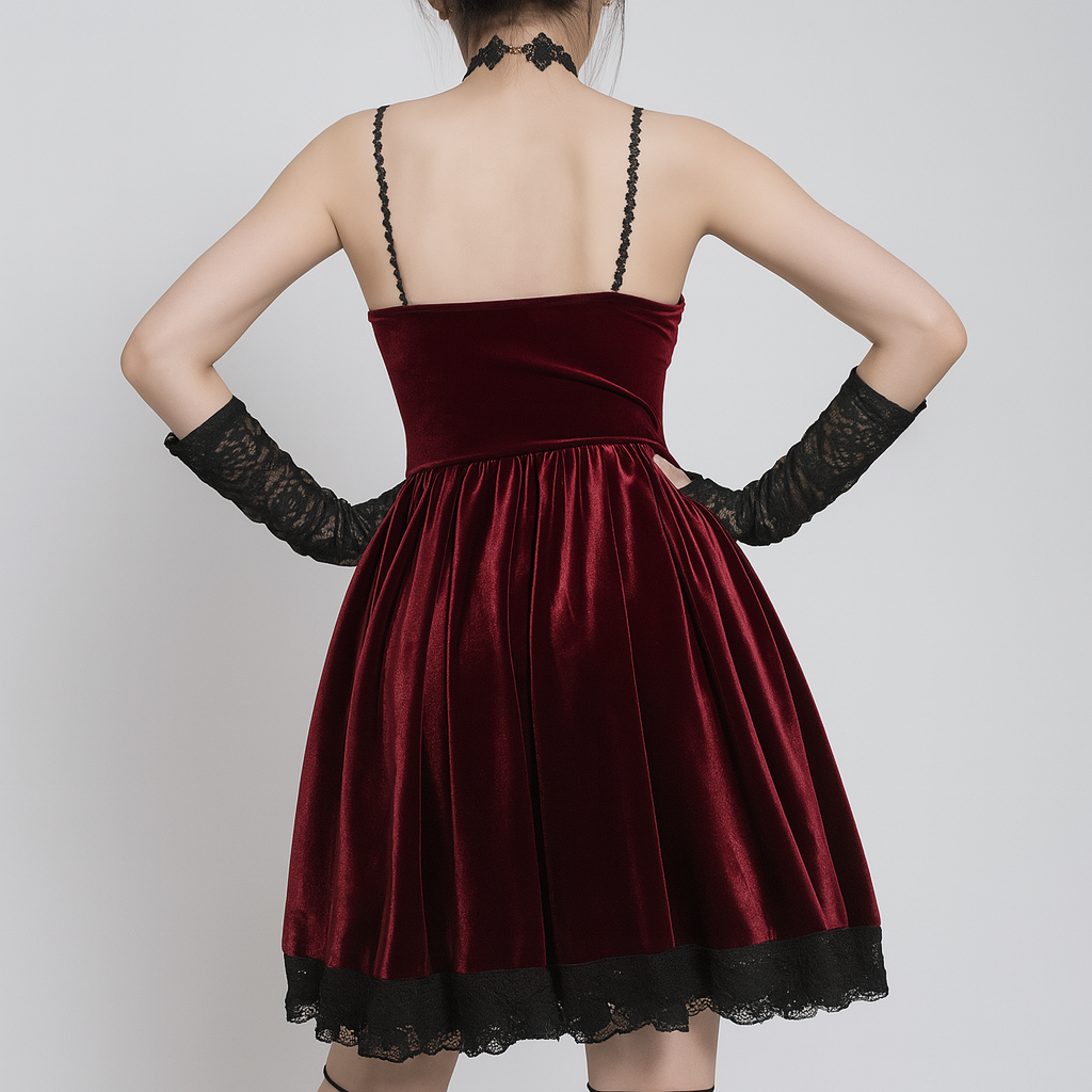 Dark Velvet Lace-Up A-Line Dress
