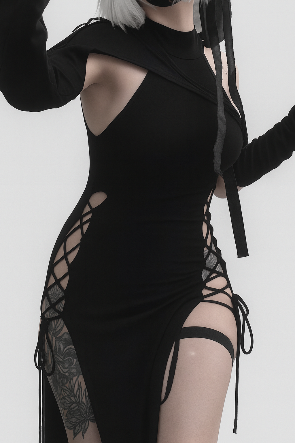 Knit High Neck Sleeveless Hollow Out Dress